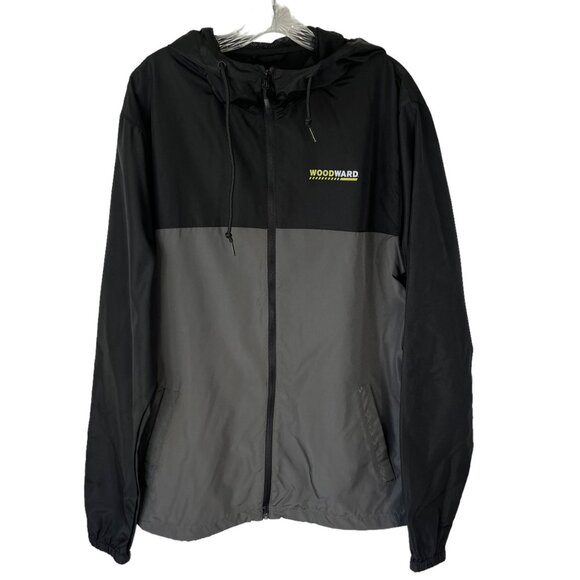 Woodward Mens Color Block Windbreaker Jacket Black Gray Hooded Size XL - Picture 1 of 11
